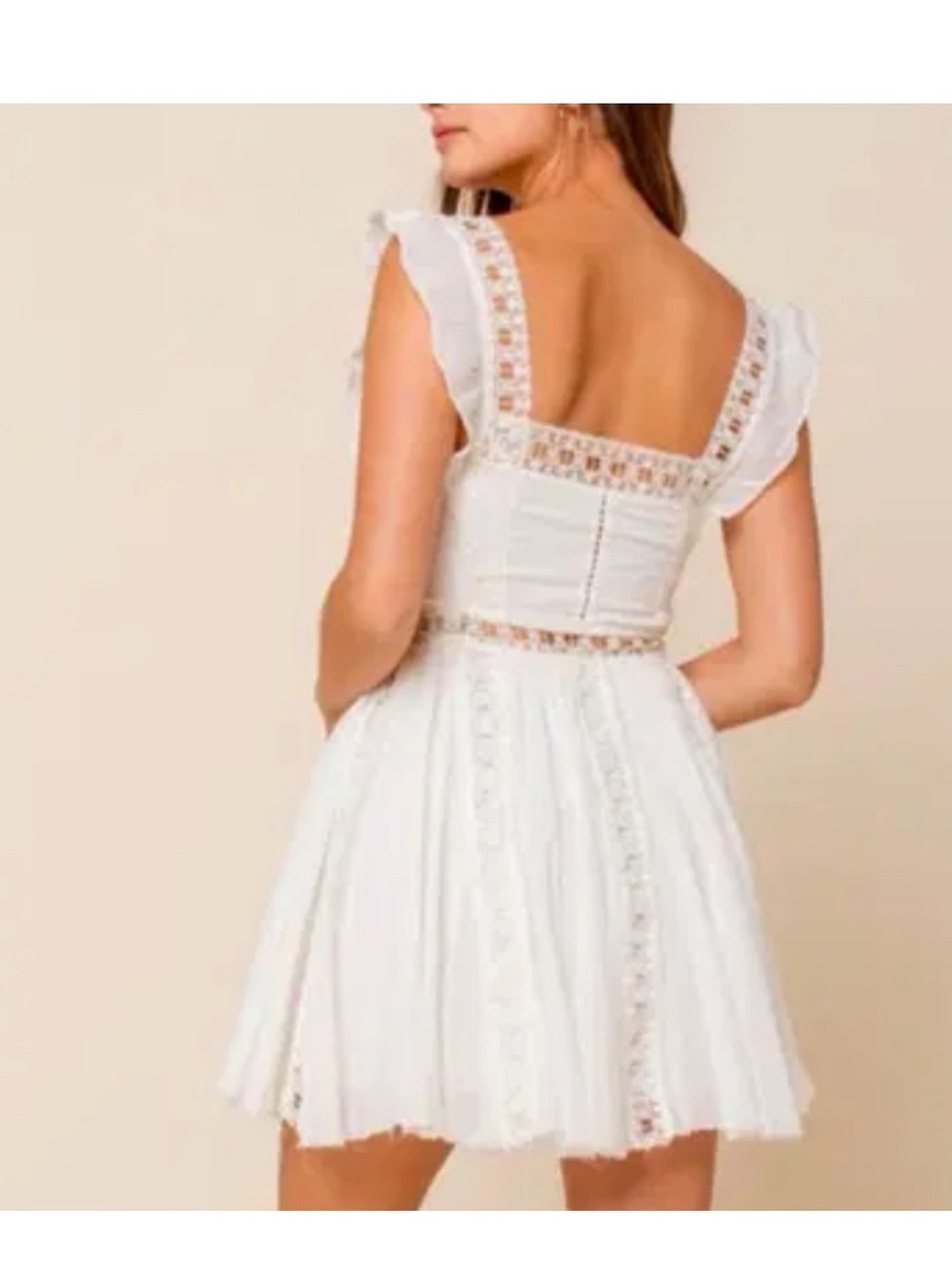 Free people Verona White Lace Trim Square-Neck Mini Dress